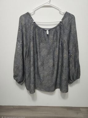 DREW Gray Scoop-Neck Peasant Blouse Size L